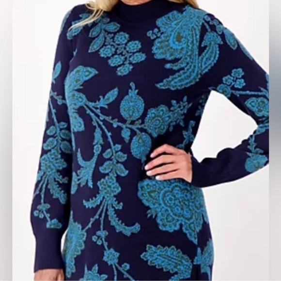 Isaac Mizrahi Live! Jacquard Mock Neck Pullover Sweater NWOT blue size 1X - Picture 2 of 10